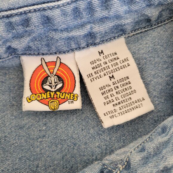 Vintage Y2K Looney Tunes Tweety Bird Shirt Button Front Denim Women Medium - Picture 10 of 11